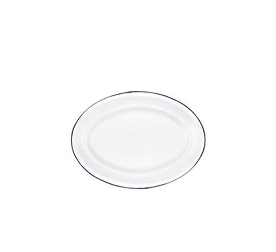 FUENTE OVAL ACERO ESMALT B/AZUL 35x24 cm