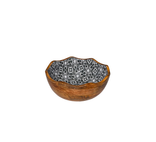 NATURAL BOL MADERA BLACK FLOWER 30x11 cm