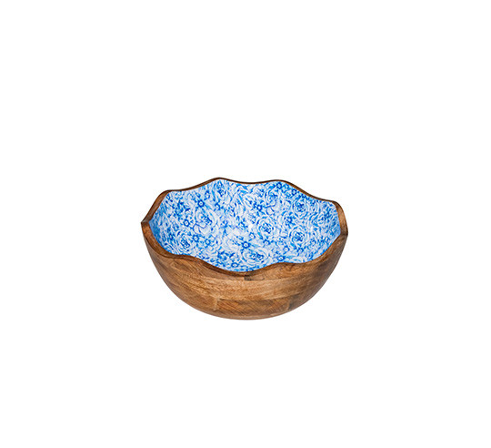 NATURAL BOL MADERA BLUE FLOWER 30x11 cm